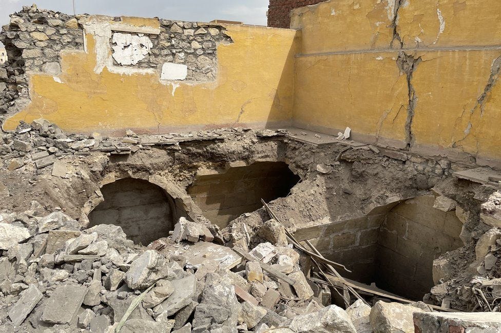 Destroyed tomb below ground after dead bodies were exhumed, Sayyida Nafisa cemetery