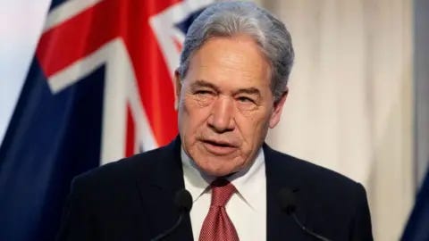 Getty Images Winston Peters, leader of New Zealand First party, speaks during a press conference in November 2023