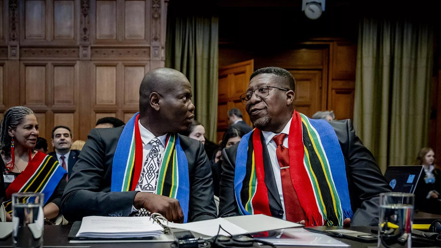 South Africa Minister of Justice Ronald Lamola and South African Ambassador to the Netherlands Vusimuzi Madonsela attend the International Court of Justice (ICJ) ahead of the hearing of the genocide case against Israel brought by South Africa, in The Hague on January 11, 2024. - Sputnik Africa, 1920, 11.01.2024