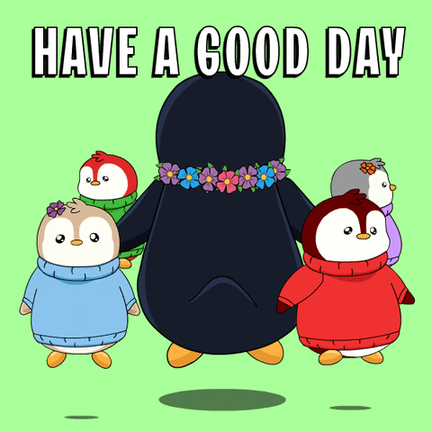 Animated spinning penguins say, Have a good day