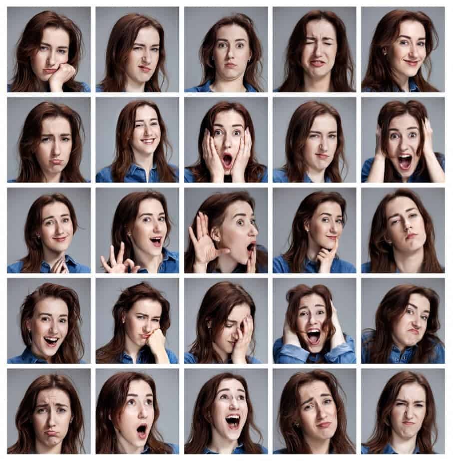 set of young woman s portraits with different emotions