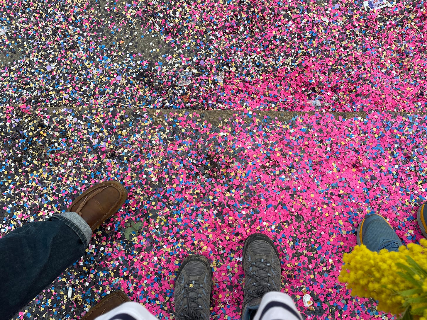 street full of confetti