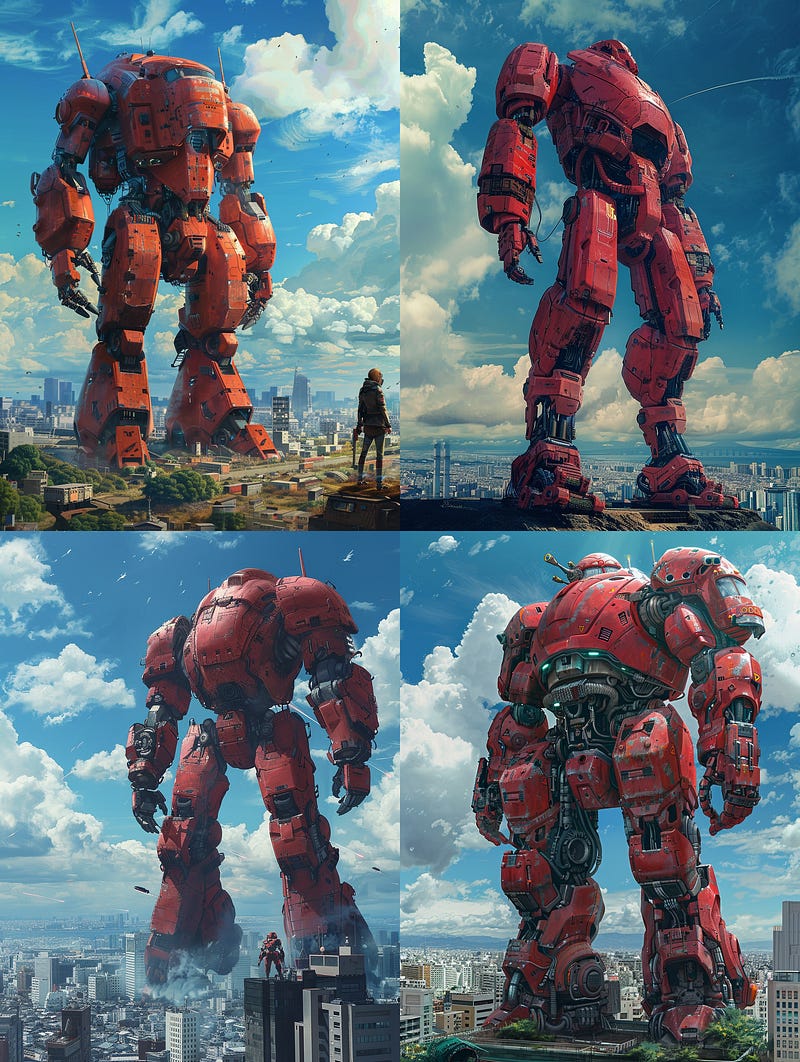Cyberpunk armored giant red mech
