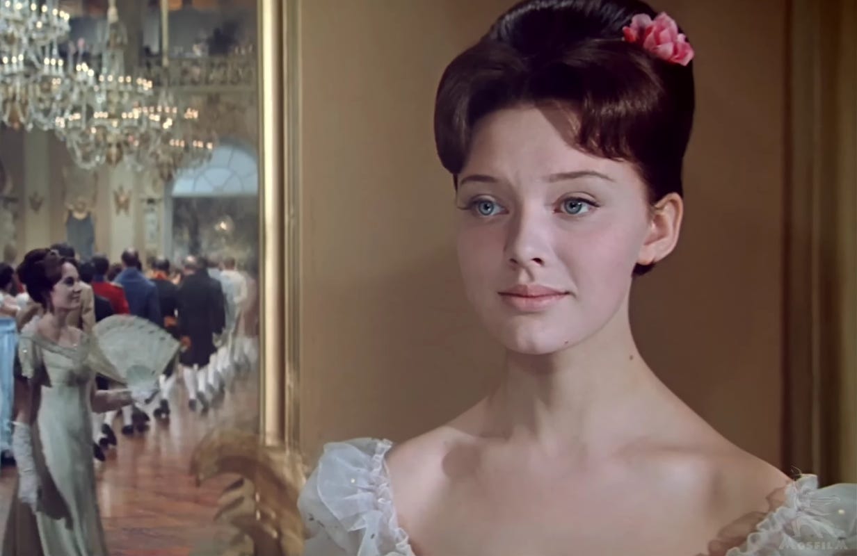 Natasha  Rostova from Leo Tolstoy’s War and Peace, as played by Ludmila Savelyeva in the 1966–67 film adaptation by Sergei Bondarchuk