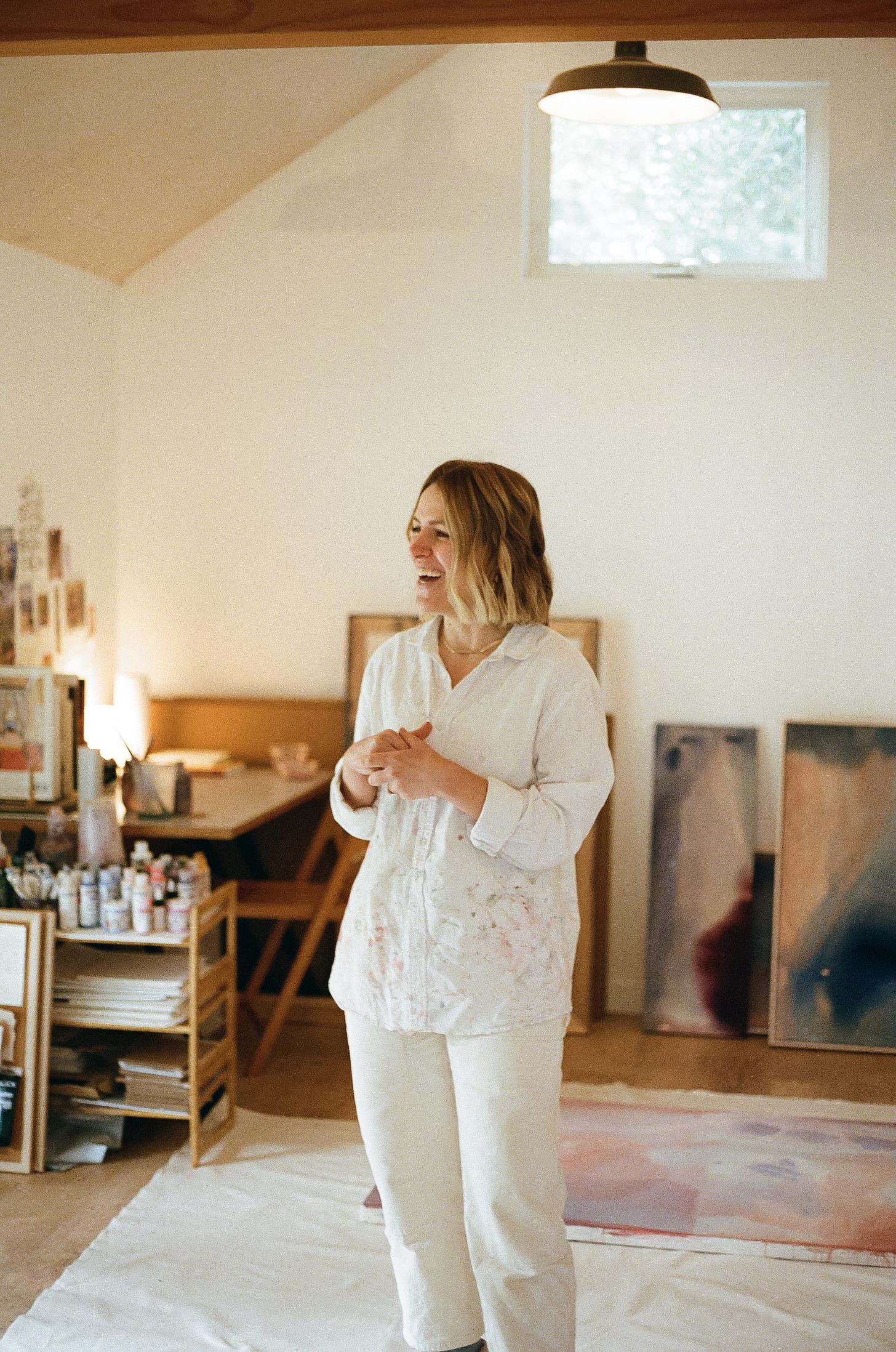 abstract artist Brenna Hodges in her home studio in Portland, Oregon