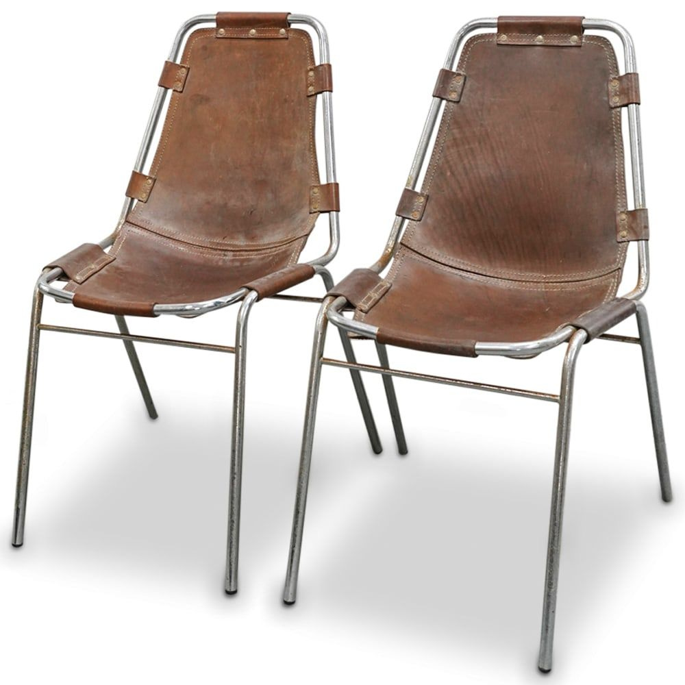 1960s Charlotte Perriand for Les Arcs Leather Dining Chairs