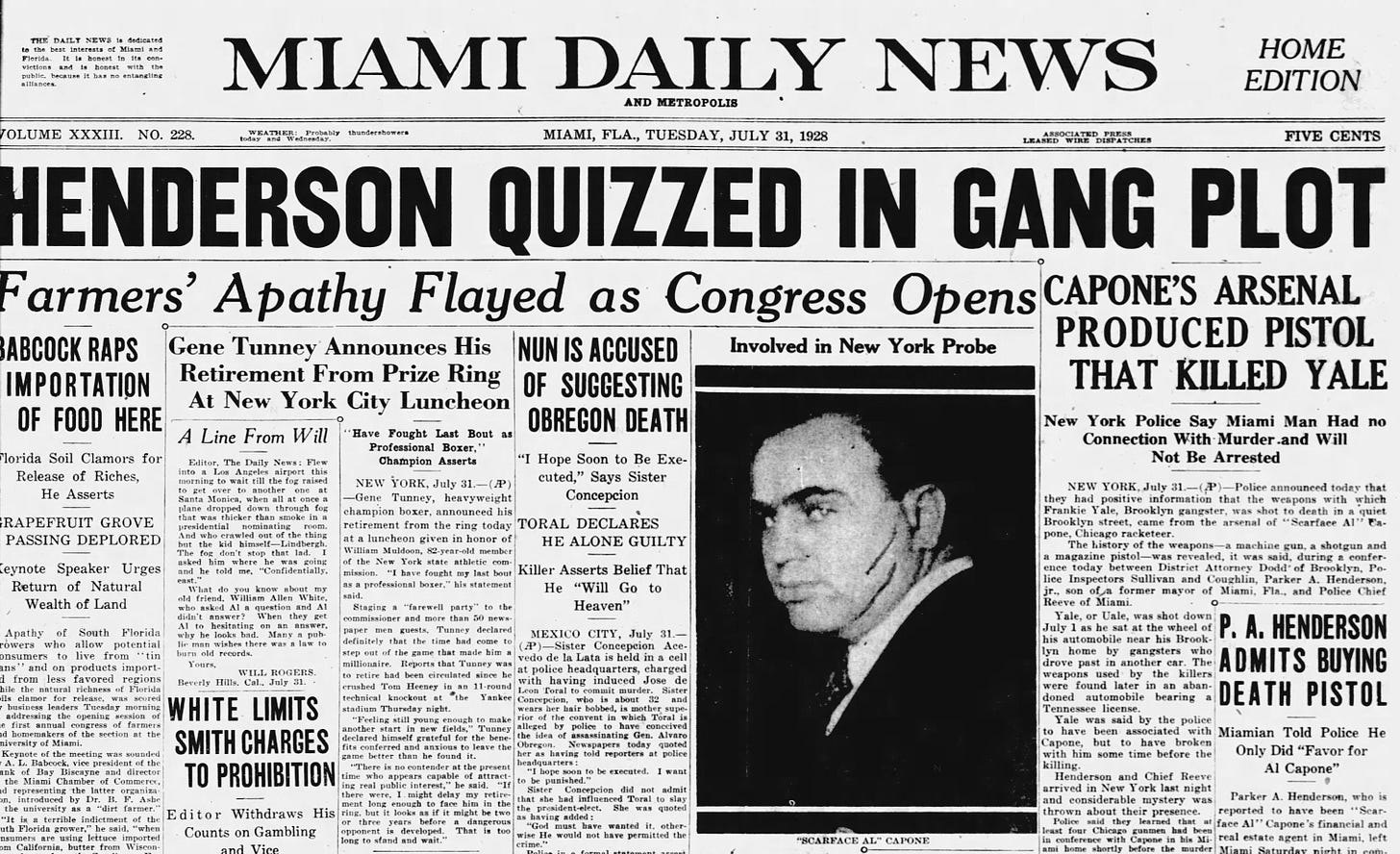 Front page of the Miami Daily News on Tuesday, July 31, 1928.