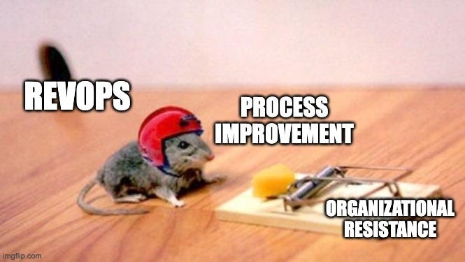 Mouse Trap | REVOPS; PROCESS IMPROVEMENT; ORGANIZATIONAL RESISTANCE | image tagged in mouse trap | made w/ Imgflip meme maker