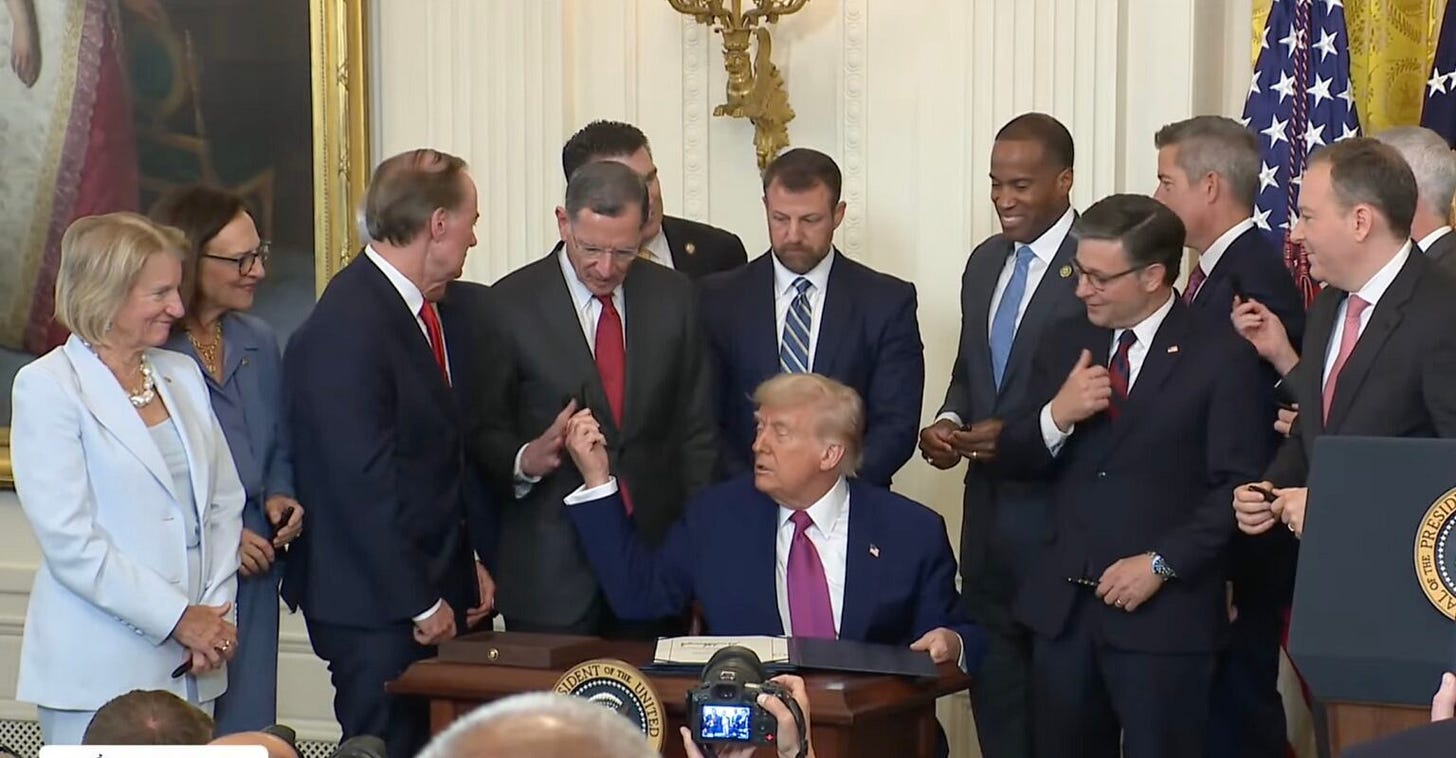 President Donald Trump signs a Congressional Review Act resolution Thursday, with congressional Republicans looking on. Left to right are Sen. Shelley Moore Capito of West Virginia, Sen. Deb Fischer of Nebraska, Rep. John Joyce of Pennsylvania, Sen. John Barrasso of Wyoming, Sen. Markwayne Mullin of Oklahoma, Rep. John James of Michigan, House Speaker Mike Johnson of Louisiana, Transportation Secretary Sean Duffy and EPA Administrator Lee Zeldin. (Screeenshot from White House webcast) President Donald Trump signs a Congressional Review Act resolution Thursday, with congressional Republicans looking on. Left to right are Sen. Shelley Moore Capito of West Virginia, Sen. Deb Fischer of Nebraska, Rep. John Joyce of Pennsylvania, Sen. John Barrasso of Wyoming, Sen. Markwayne Mullin of Oklahoma, Rep. John James of Michigan, House Speaker Mike Johnson of Louisiana, Transportation Secretary Sean Duffy and EPA Administrator Lee Zeldin. (Screeenshot from White House webcast)