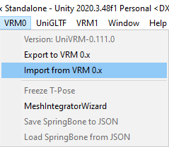 Unity, importing VRM prefaba from VRM 0.x file