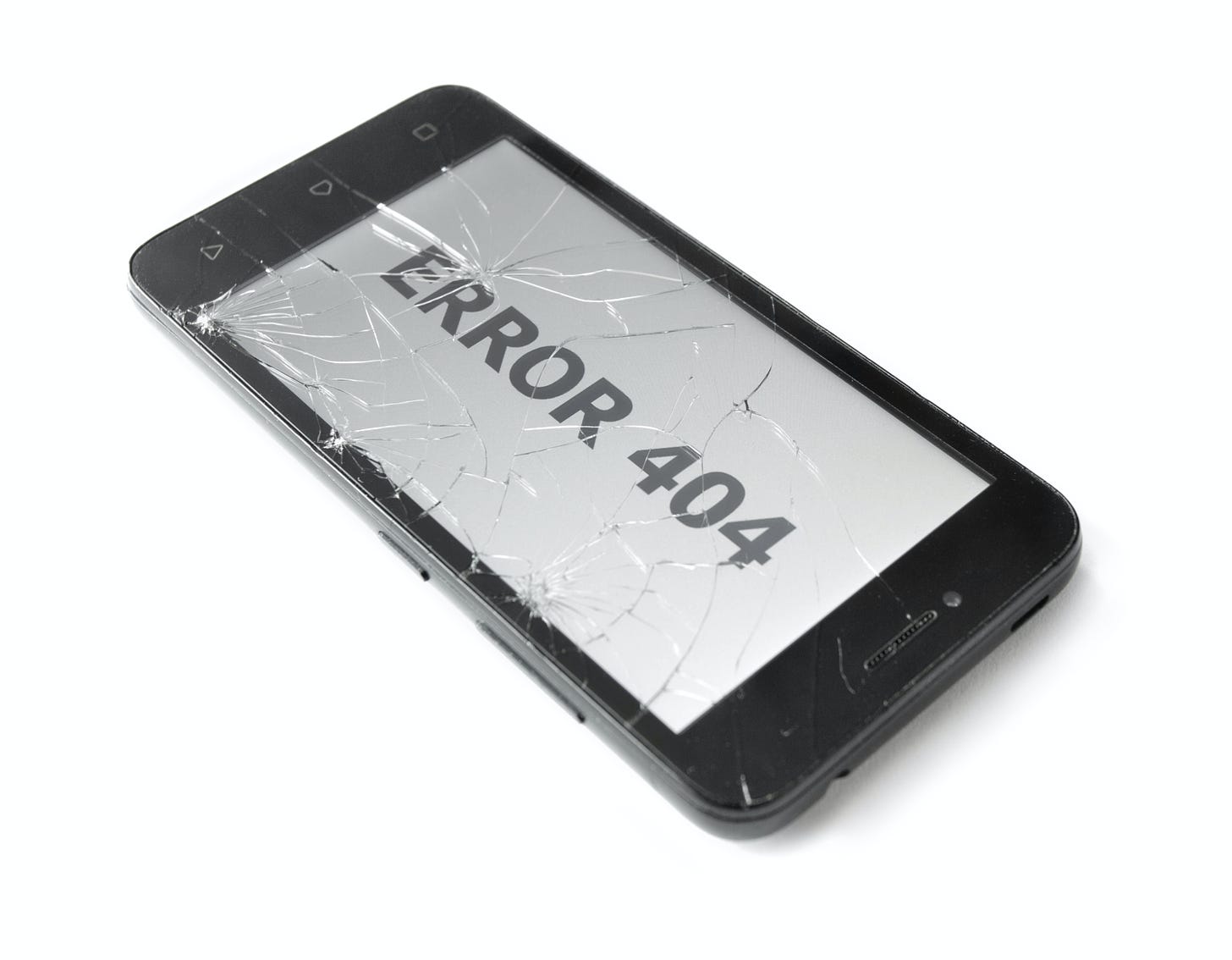 phone with broken screen that says error 404