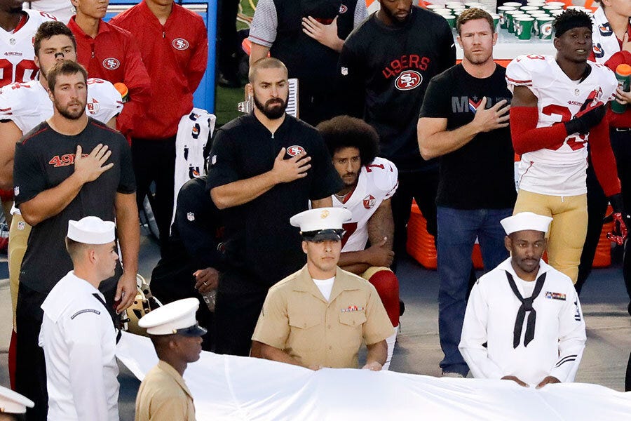 For Colin Kaepernick protest, kneeling down means reaching out -  CSMonitor.com
