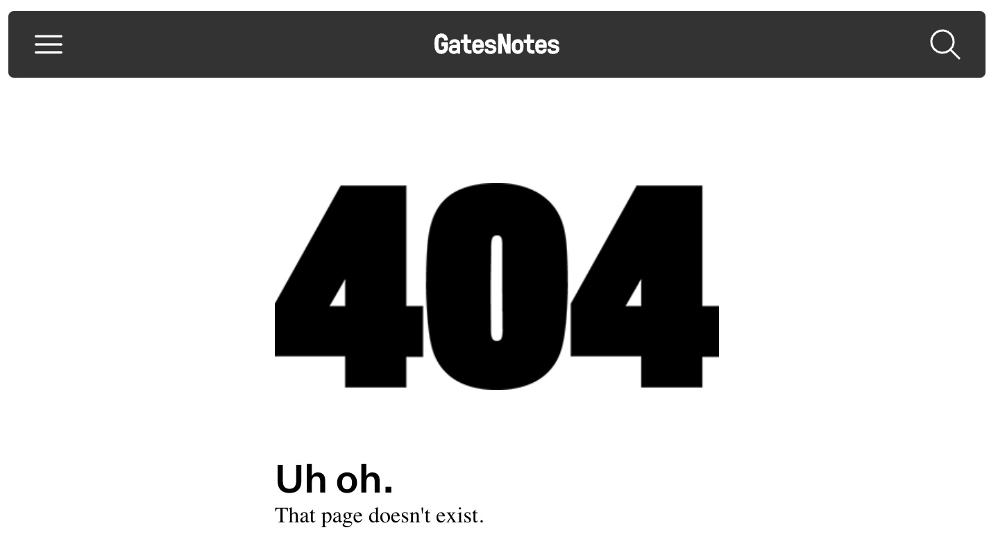 A 404 page for "GatesNotes."