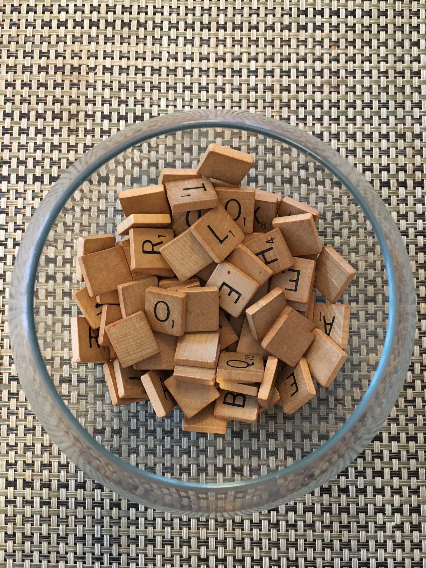 Scrabble tiles in a bowl