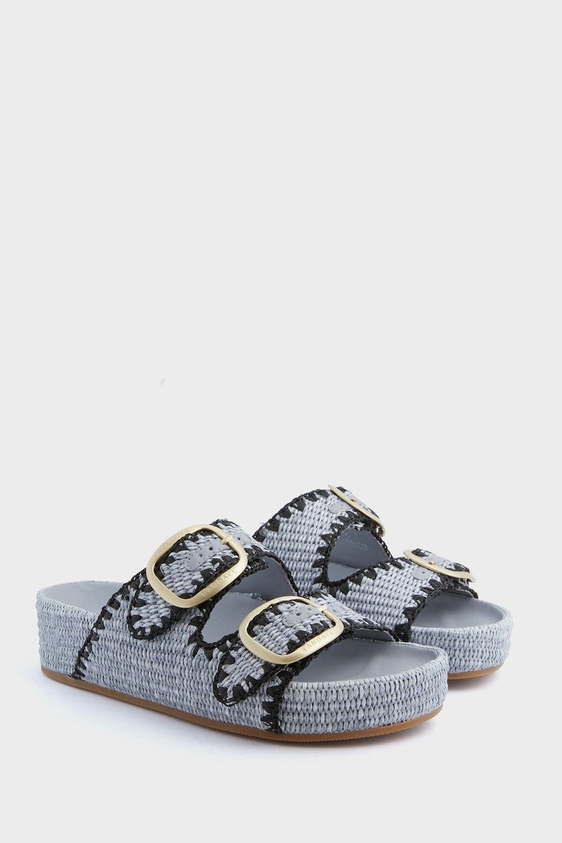 Blue Chunky Woven Raffia Sandals Blue Chunky Woven Raffia Sandals