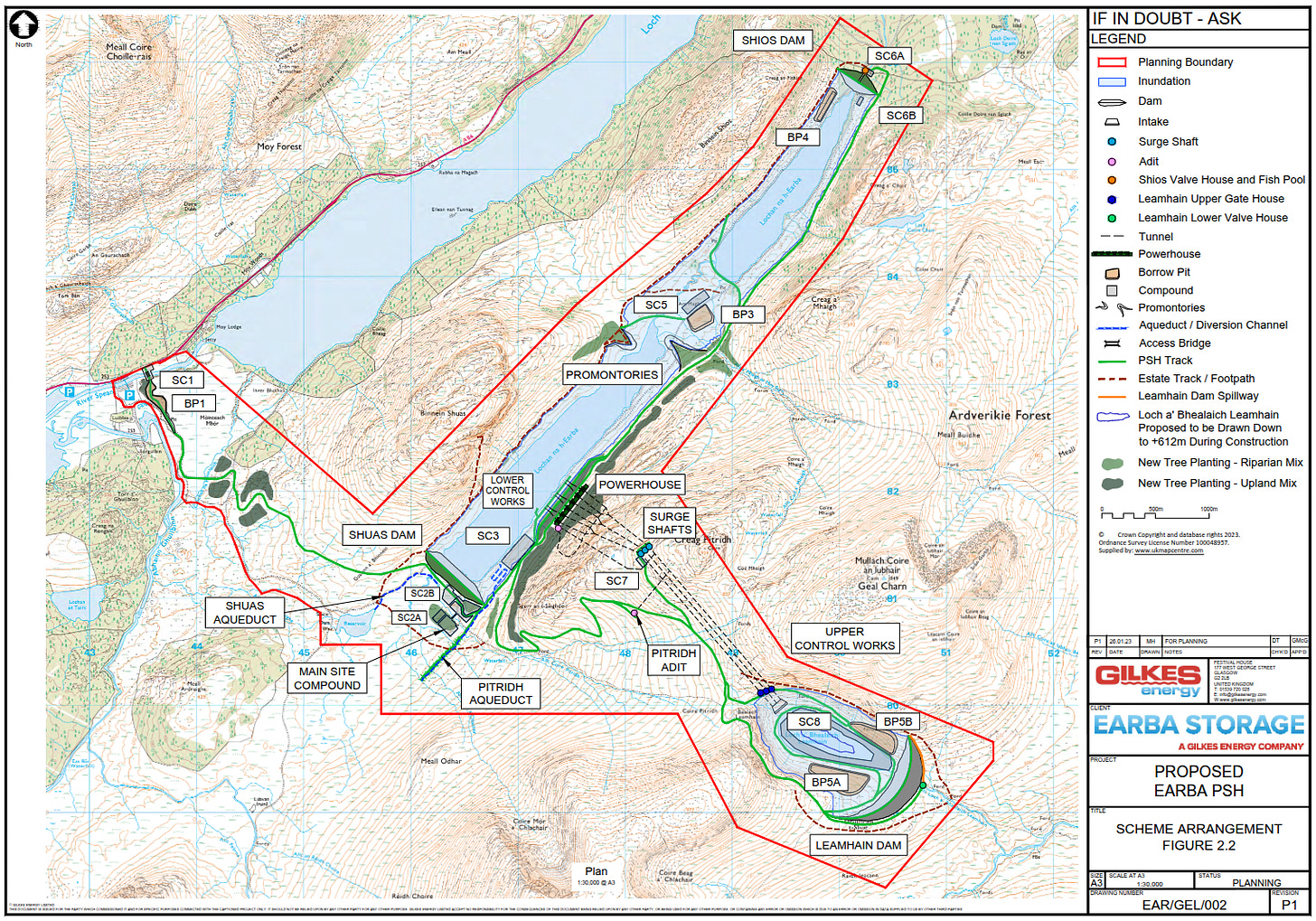 Marked up OS map showing layout of the scheme