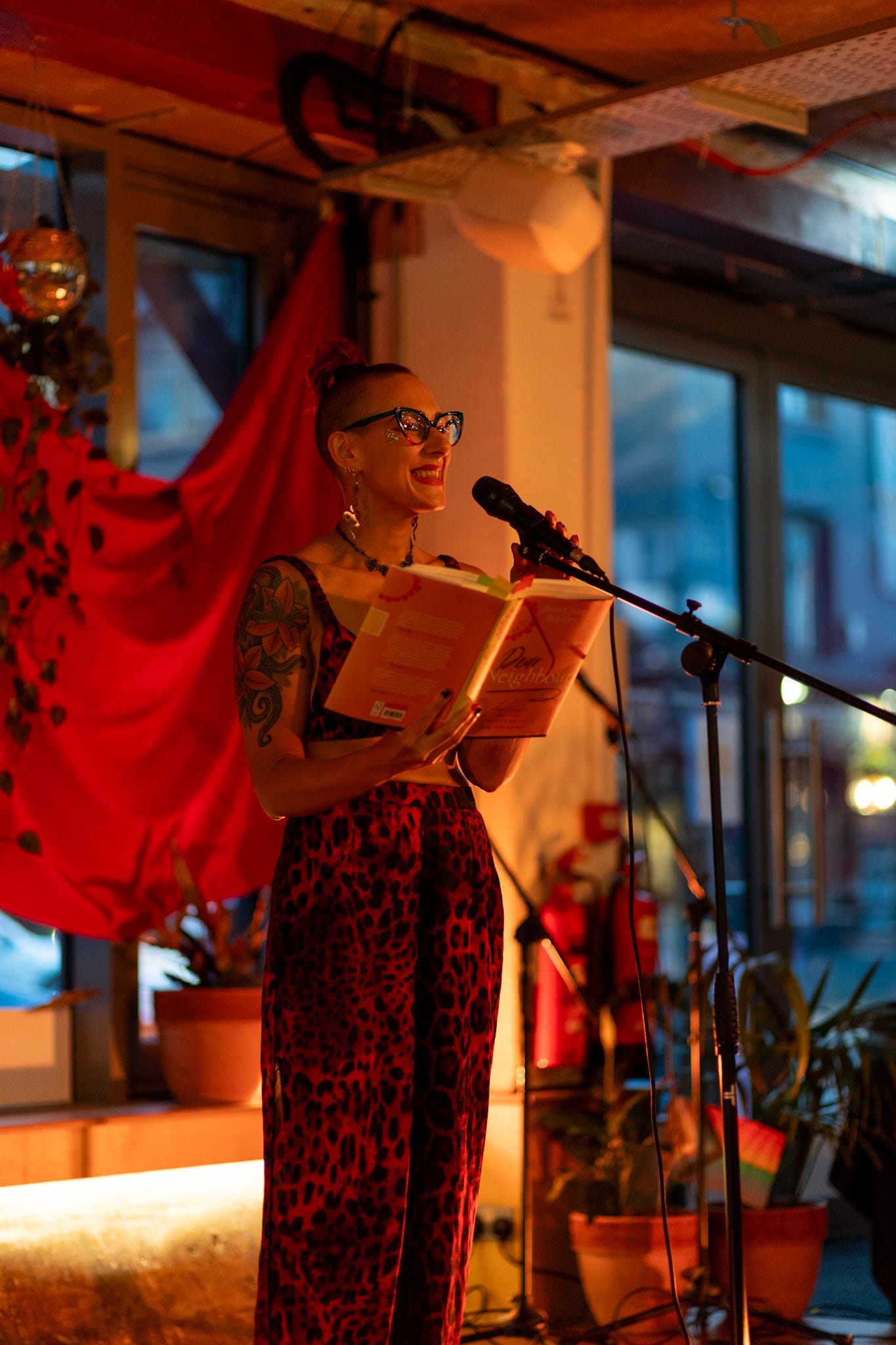 Jane Claire Bradley at the launch event for her novel Dear Neighbour at the Feel Good Club in Manchester, June 2023