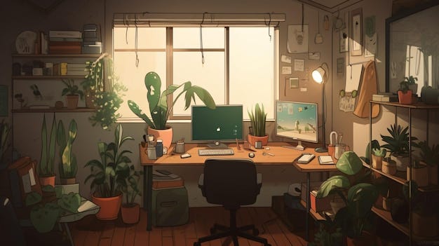 Cozy lofi room workstation wallpaper background illustration design bedroom  Generative AI | Premium AI-generated image