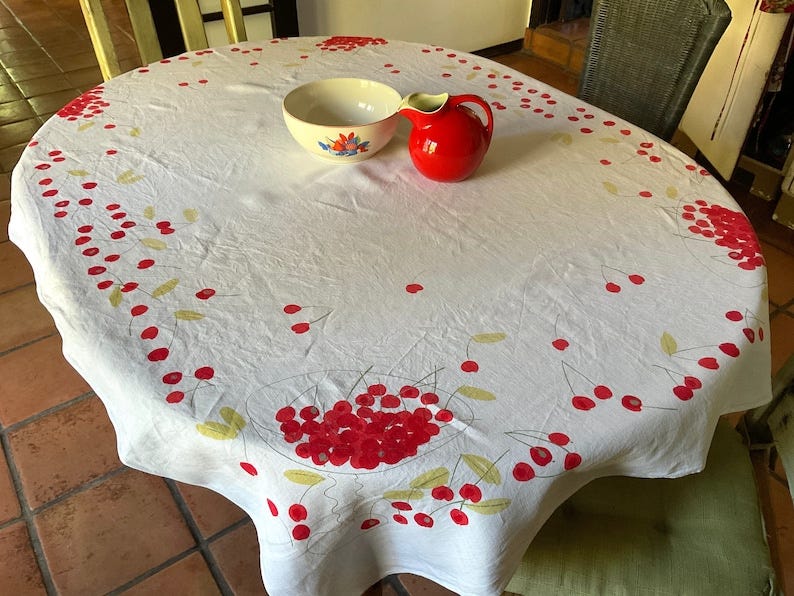 Vintage Vera Tablecloth Life is Just a Bowl of Cherries image 1