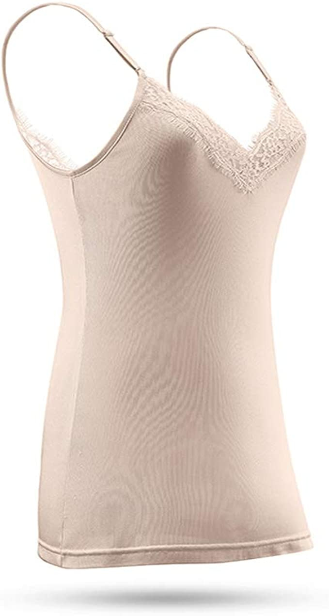 SilRiver Silk Women&#39;s Camisole Deep V-Neck Tank Tops Lace Cami Tops for Women Undershirts