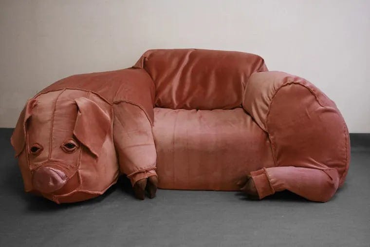 For her senior thesis at the University of the Arts, artist Pavia Burroughs created a pig-shaped couch back in 2010. The velvet couch has since gone viral on the Internet, resurfacing almost yearly in mysterious Craigslist posts.