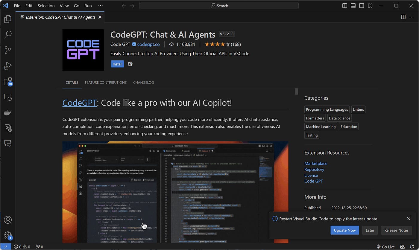 Install CodeGPT extension in VS Code