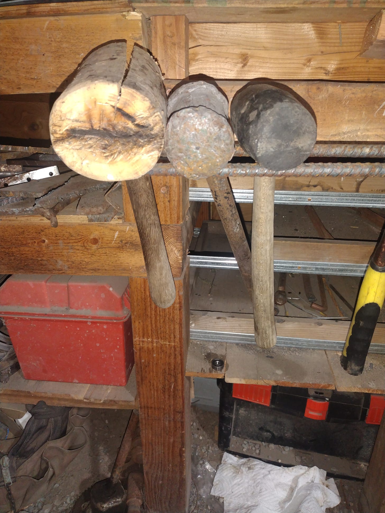 Three mallets on a rack