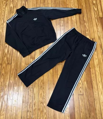 Vintage Y2K Adidas Originals Firebird Tracksuit Set Black Silver Jacket Size XL - Picture 1 of 3