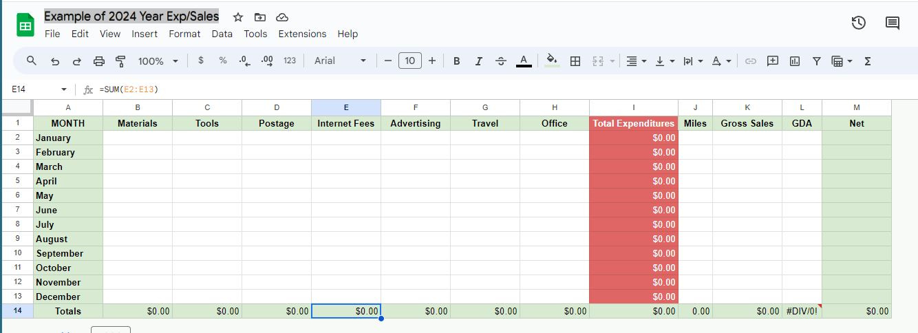 Yearly Expense/Sales Spreadsheet