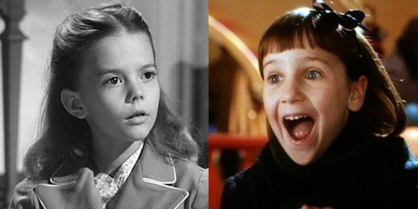 Side by side of Natalie Wood as Susan Walker in Miracle on 34th Street (1947) and Mara Wilson in 1994.