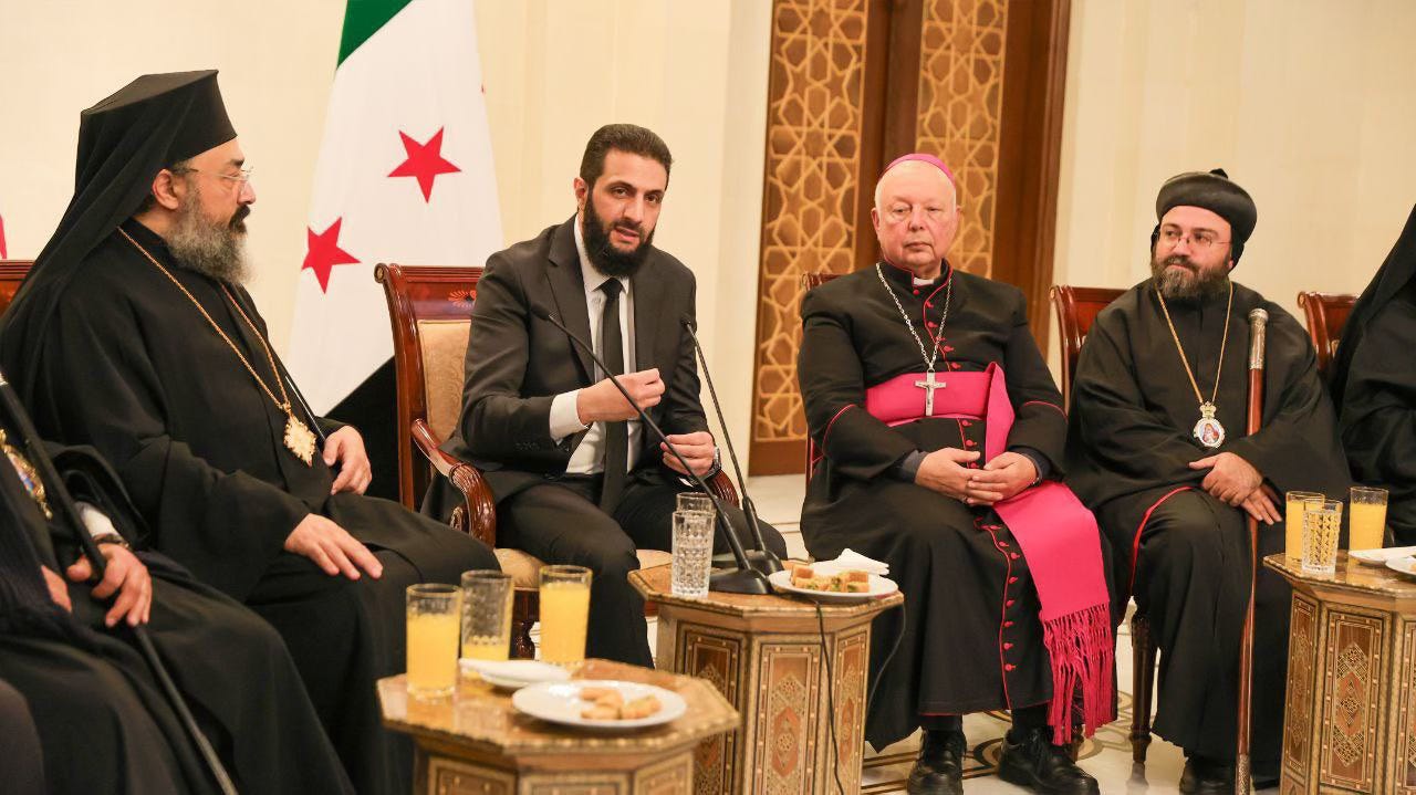 Syria’s new leader Ahmed al-Shara meeting Christian community in Damascus