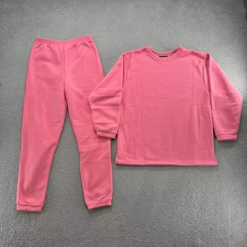 Vintage Lands End Pink Fleece Long Sleeve Top and Pants Set in Women’s Size XL - Picture 1 of 16