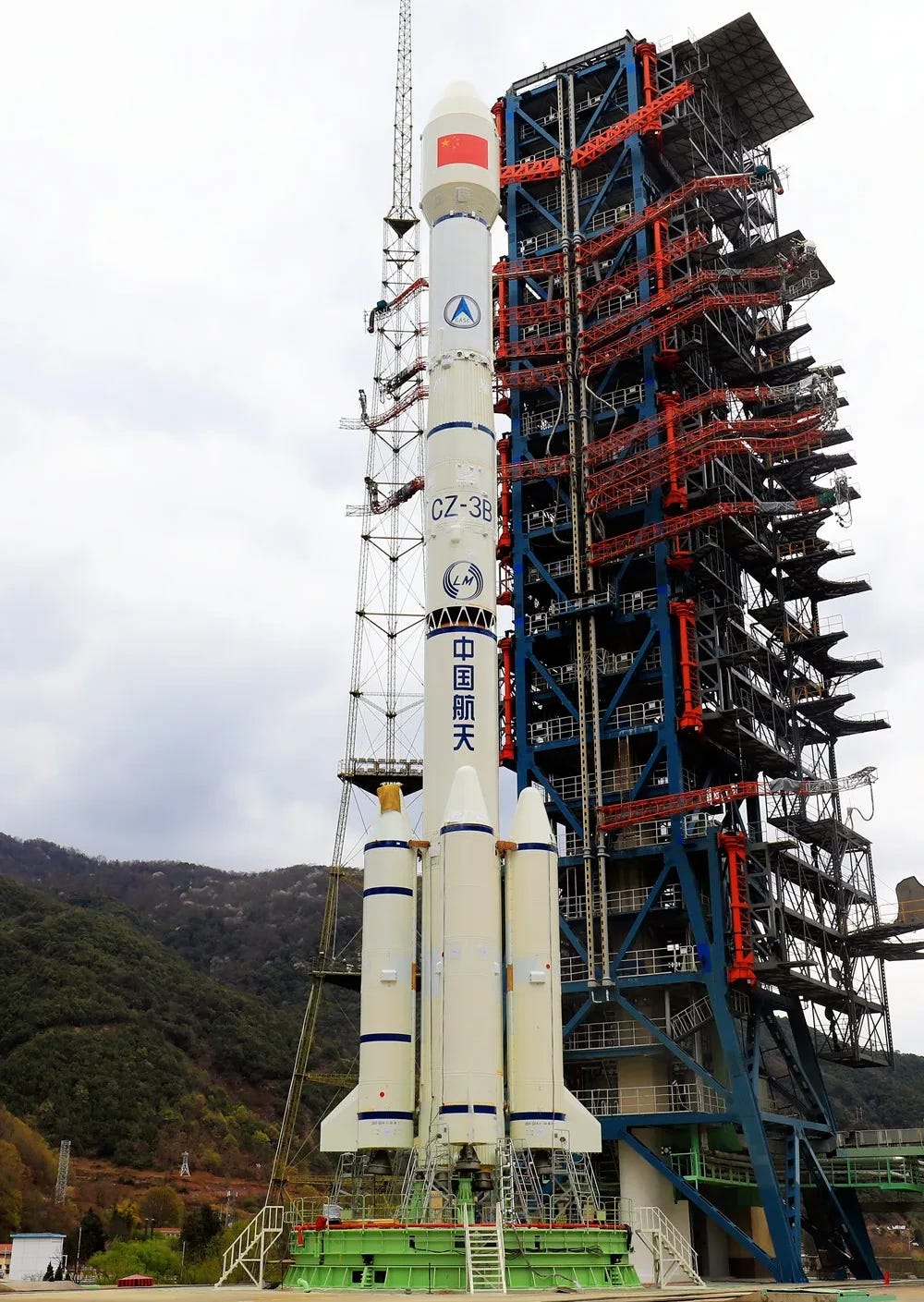 The Long March 3B/E vehicle at Launch Complex 2 ahead of its mission.
