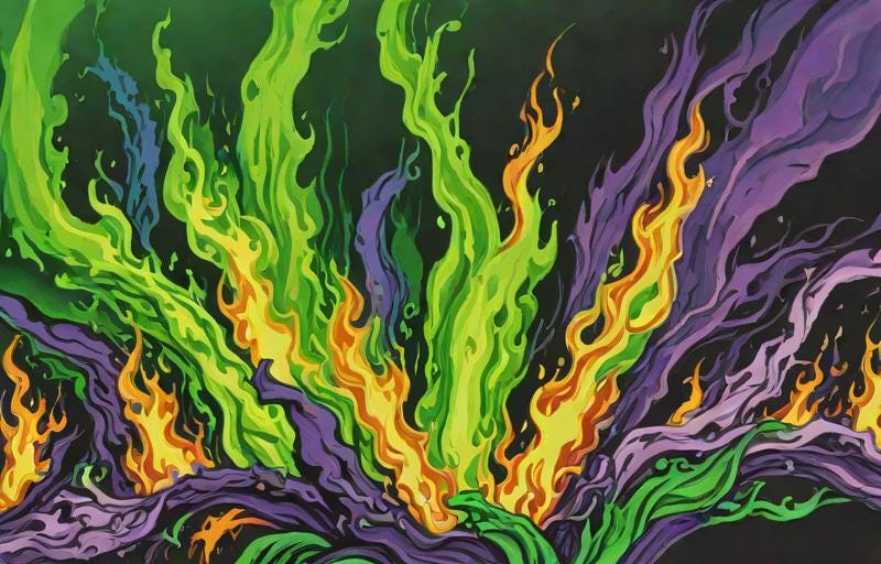 AI prompt "green and violet fire"