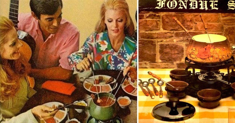 vintage ad family around a fondue pot 1970s fondue raclette chocolate fondue