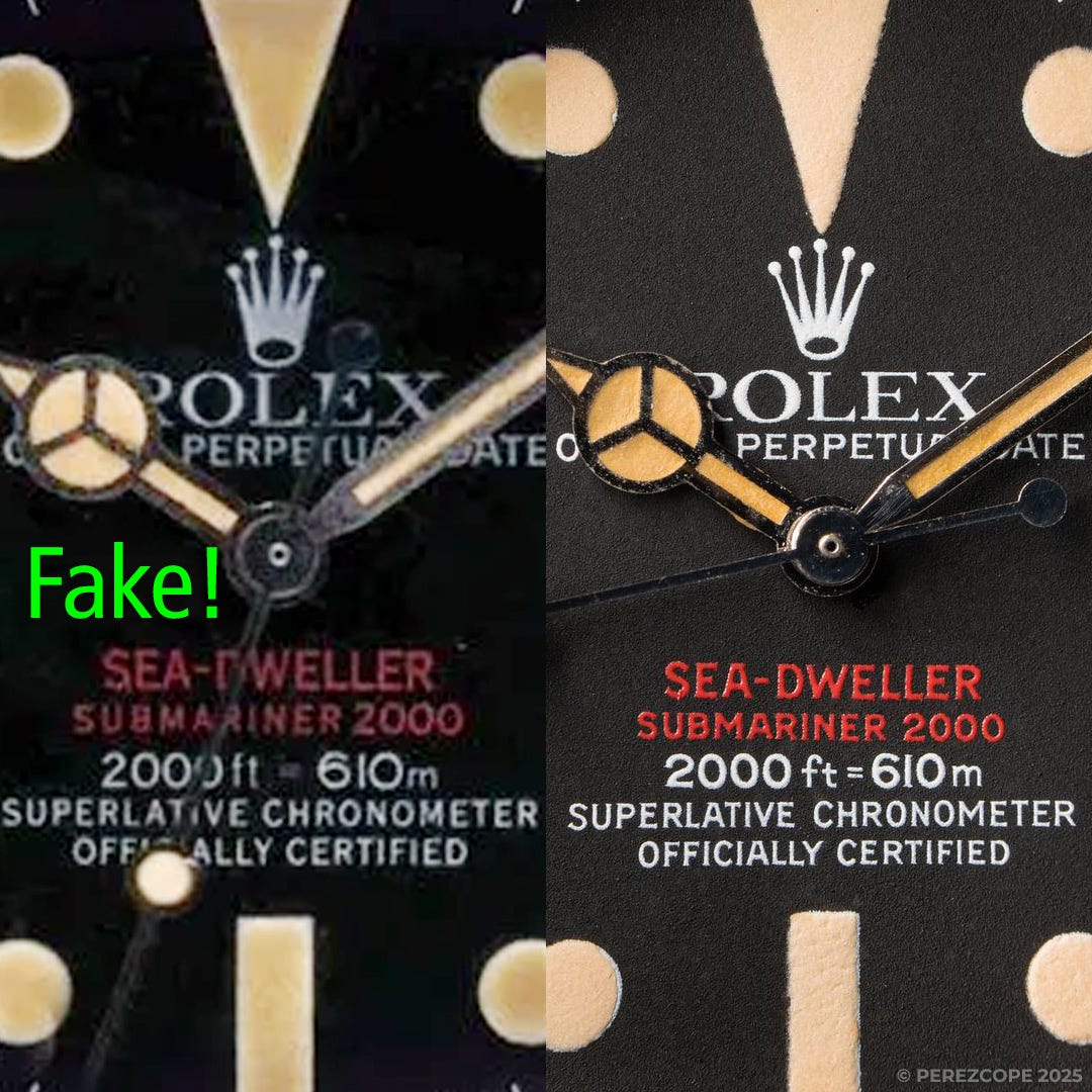 Comparison fake Rolex CPO dial vs. real