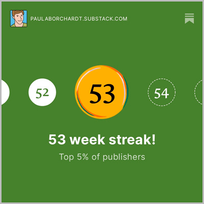  53-week streak congratulatory graphic from Substack