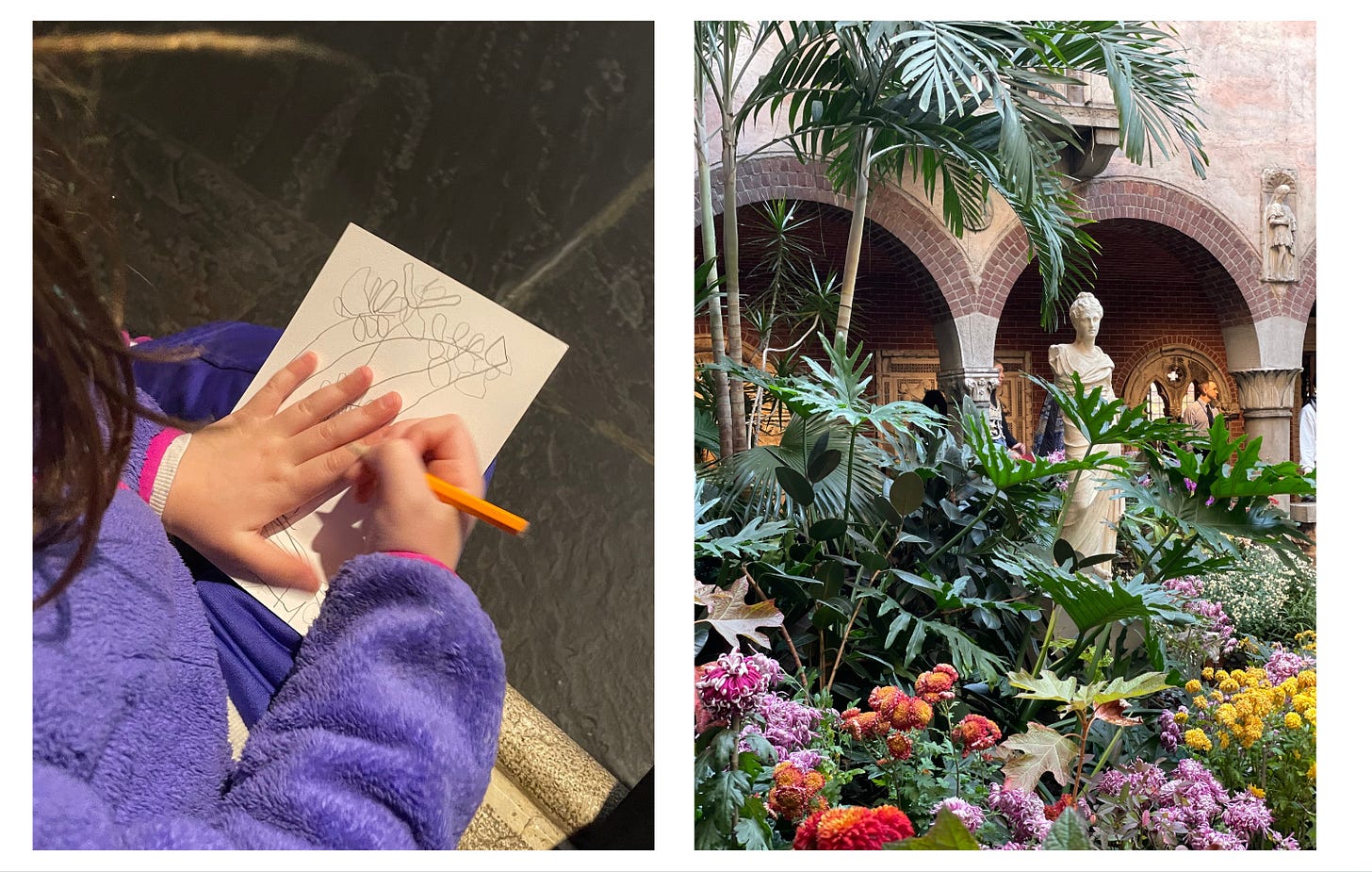 A child drawing at the Isabella Stewart Gardner Museum