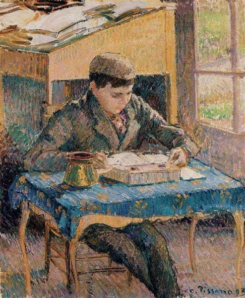 Portrait of Rodo Reading, 1893 - Camille Pissarro - WikiArt.org
