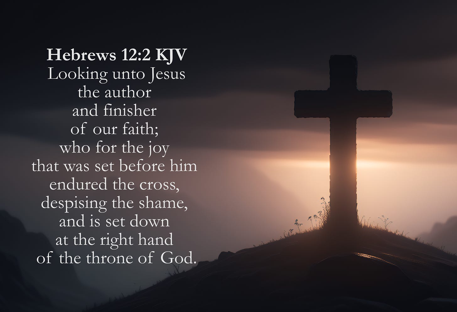 Dark Shameful Cross KJV Card -  Hebrews 12:2 KJV - Looking unto Jesus the author and finisher of our faith who for the joy that was set before him endured the cross despising the shame and is set down at the right hand of the throne of God. 
