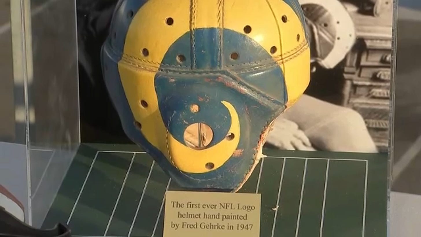 The first-ever NFL helmet with a logo was hand-painted by the Rams' Fred  Gehrke in 1947 - ABC7 Los Angeles