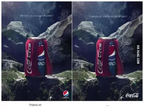 What are some funny rival brands ads such as Coke Vs Pepsi? - Quora