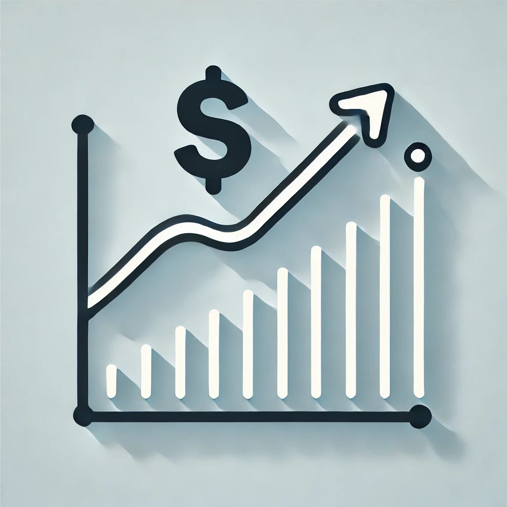 A minimalist graphic representing the issue of CPI inflation remaining a problem. The image features a rising graph line with a dollar sign, symbolizing increasing prices. The design is simple and clean, with no text, focusing on the visual representation of inflation as a continuing concern.