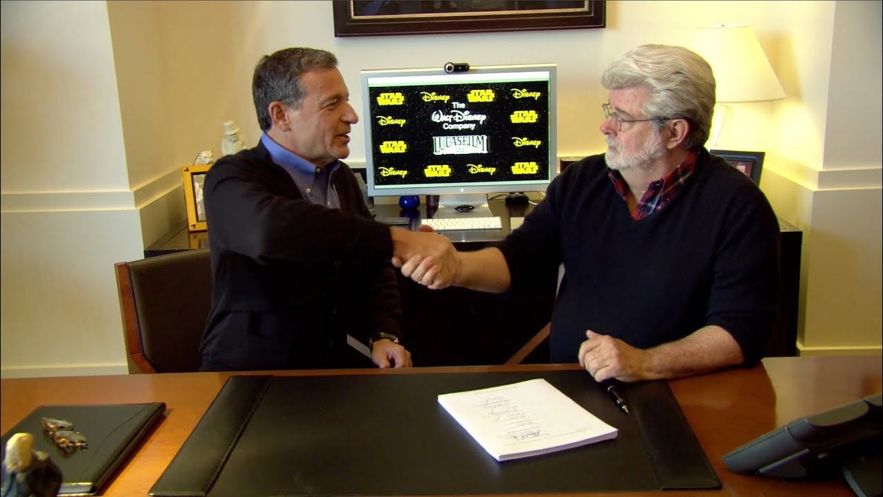 Disney Lucasfilm purchase, George Lucas and Bob Iger sign and discuss  acquisition - YouTube