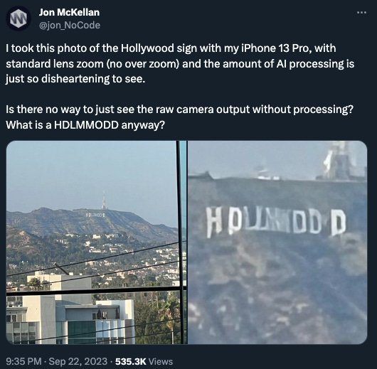 twitter screencap of bad zoom on hollywood sign
