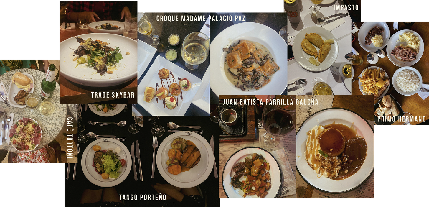 Compilado de fotos de pratos dos restaurantes mencionados a seguir, tiradas na viagem.