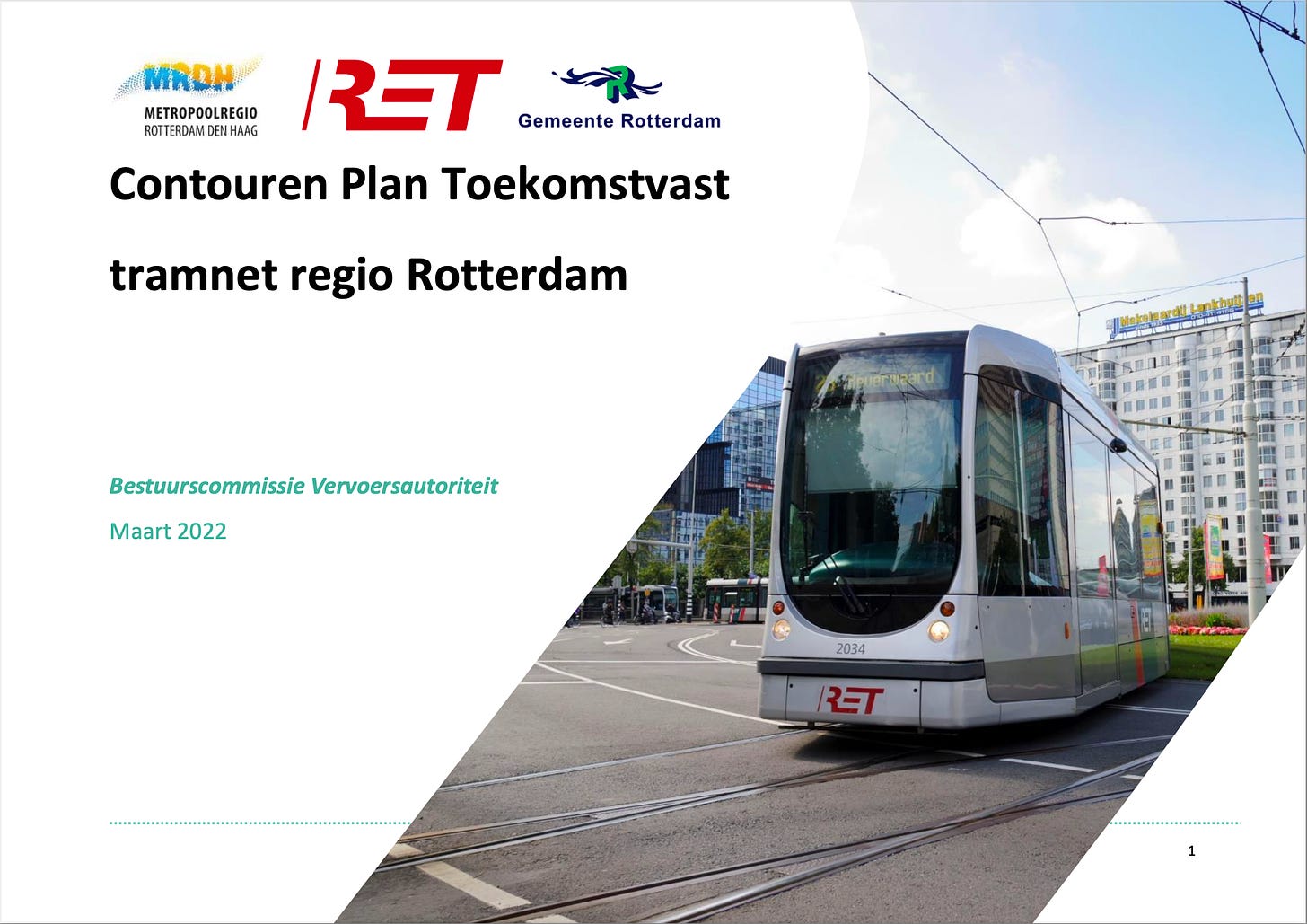 kaft rapport "Contouren Plan Toekomstvast Tramnet Regio Rotterdam"