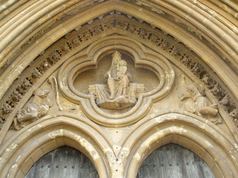 The Madonna and Christ child over the door of Wells Cathedral