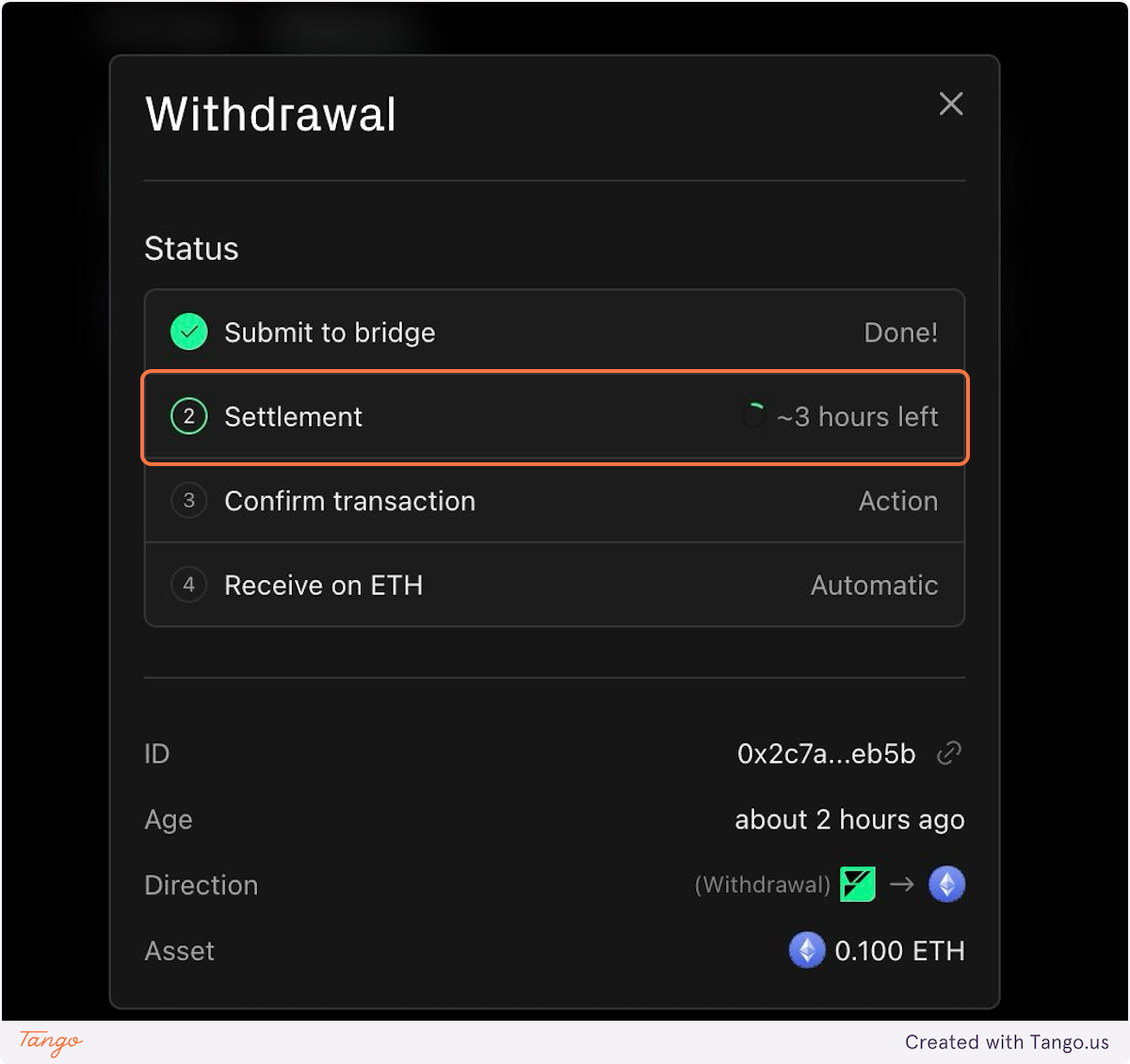 Note that the Withraw can take up to 6hours, you can quit this window