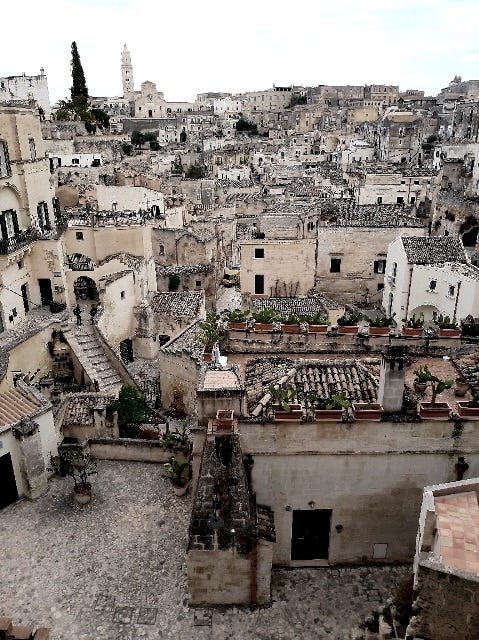 inside the Sassi historical centre in Matera, a very ancient city carved in rocks